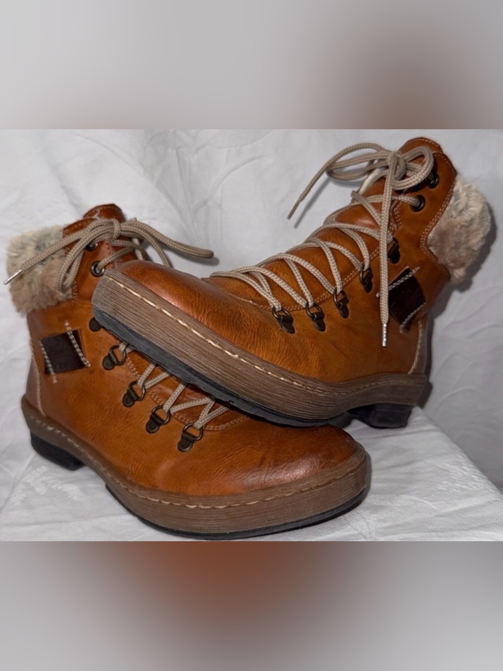 Rieker Women's Tan Brown Faux-Fur Lined Hiker Boots Size 8 (39)